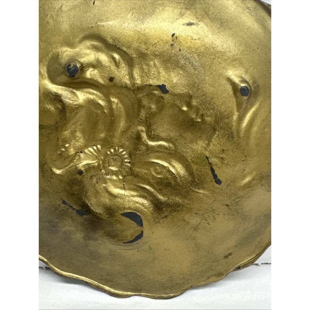 Vintage Art Nouveau Female Portrait Metal Trinket Jewelry Bronze Dish Tray 5